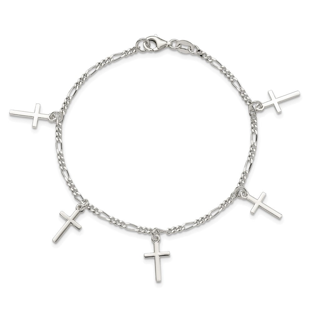 Sterling Silver Polished Cross 7.5in Bracelet QG4248-7.5