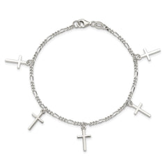 Sterling Silver Polished Cross 7.5in Bracelet QG4248-7.5