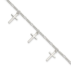 Sterling Silver Polished Cross 7.5in Bracelet QG4248-7.5