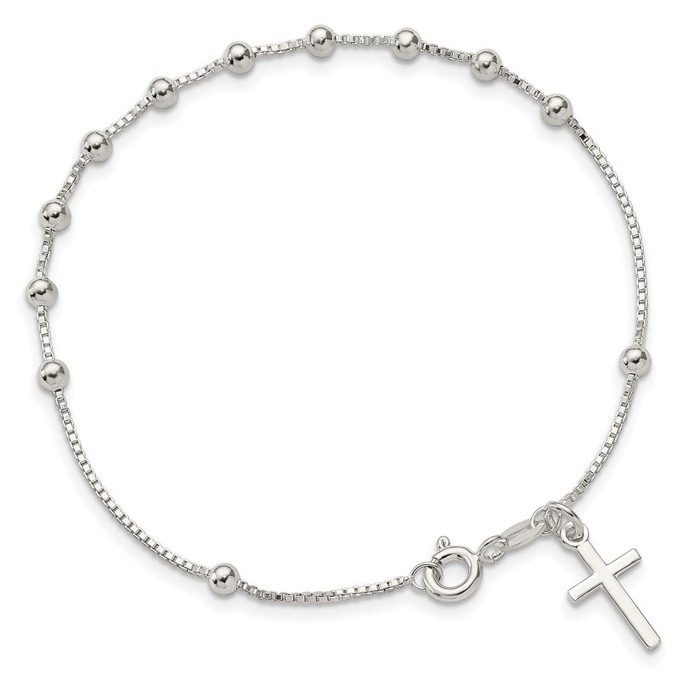 Sterling Silver Polished Beaded Cross 7.25in Bracelet QG4249-7.25