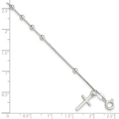 Sterling Silver Polished Beaded Cross 7.25in Bracelet QG4249-7.25