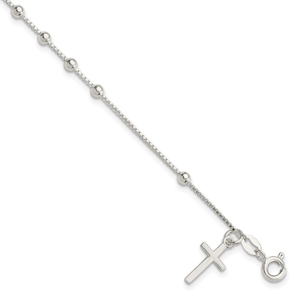 Sterling Silver Polished Beaded Cross 7.25in Bracelet QG4249-7.25