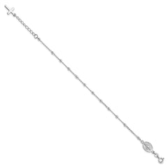 Sterling Silver Rhod-pltd Miraculous Medal/Cross w/1in ext. Bracelet QG4250-7