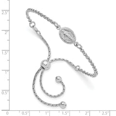 Sterling Silver Rhodium-Plate Miraculous Medal Adjustable 4-9in Bracelet QG4252