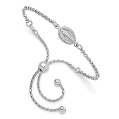 Sterling Silver Rhodium-Plate Miraculous Medal Adjustable 4-9in Bracelet QG4252