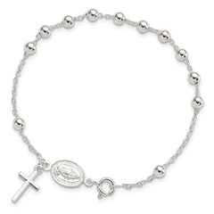 Sterling Silver Beaded Polished Rosary 7.5 inch Bracelet QG4255-7.5