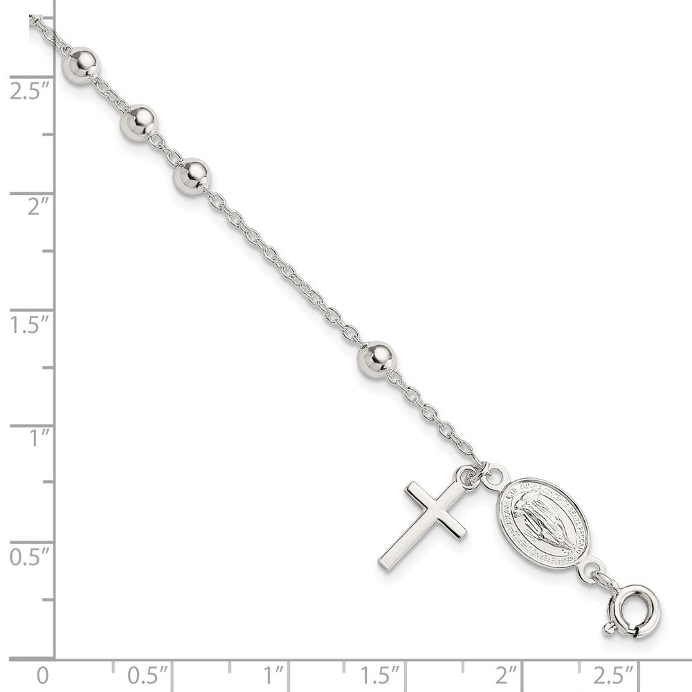 Sterling Silver Beaded Polished Rosary 7.5 inch Bracelet QG4255-7.5