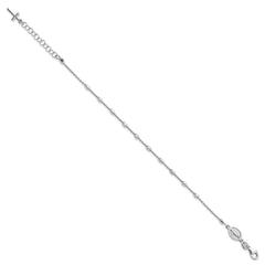 Sterling Silver Rhodium Plated Polished Beaded Cross Bracelet QG4257-7