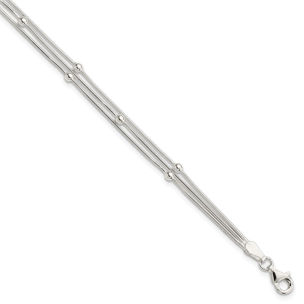 Sterling Silver Polished 3-strand Beaded 7.5 inch Bracelet QG4268-7.5