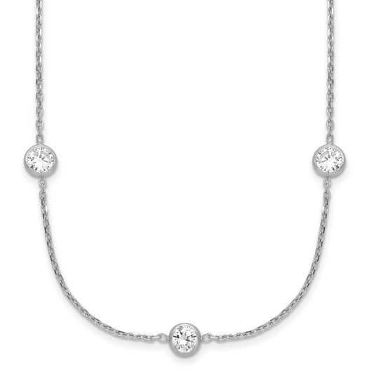 Sterling Silver Rhodium-plated 11-Station CZ Polished Necklace QG4284-24