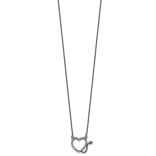Sterling Silver Black Ruthenium Plated Devil Heart CZ 16 inch Necklace QG4347-16