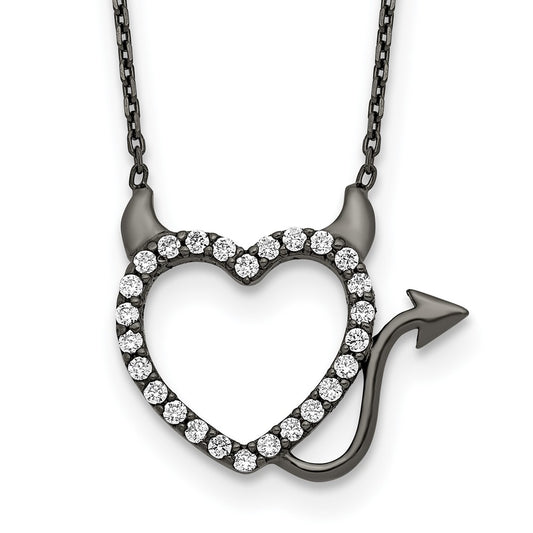 Sterling Silver Black Ruthenium Plated Devil Heart CZ 16 inch Necklace QG4347-16