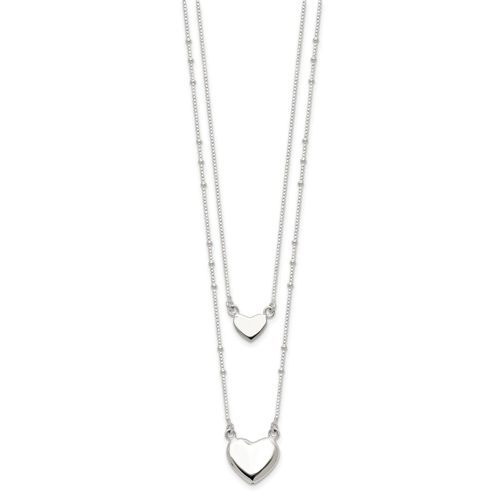 Sterling Silver Polished 2-Strand Heart Dangle Necklace QG4355-18