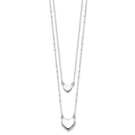 Sterling Silver Polished 2-Strand Heart Dangle Necklace QG4355-18