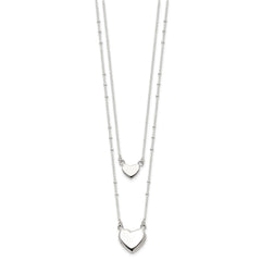 Sterling Silver Polished 2-Strand Heart Dangle Necklace QG4355-18