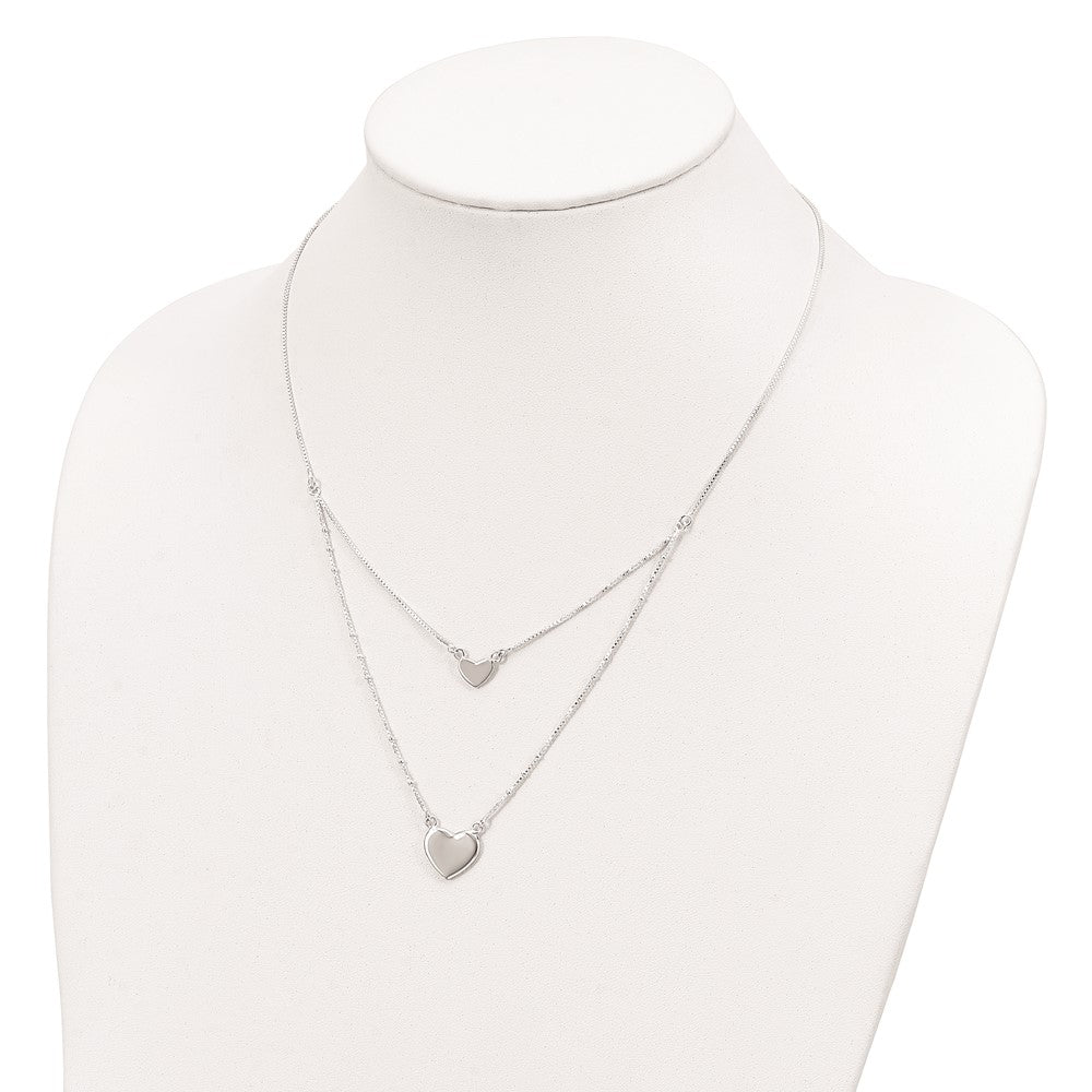 Sterling Silver Polished 2-Strand Heart Dangle Necklace QG4355-18