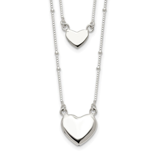 Sterling Silver Polished 2-Strand Heart Dangle Necklace QG4355-18