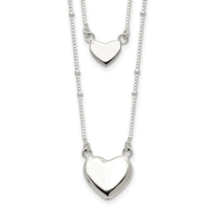 Sterling Silver Polished 2-Strand Heart Dangle Necklace QG4355-18