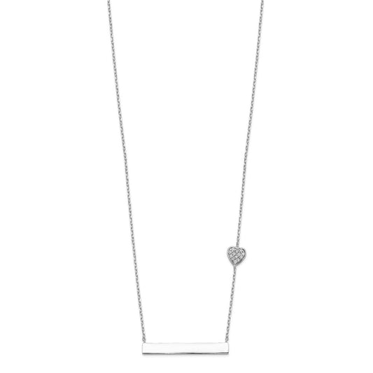 Sterling Silver Rhodium-plated CZ Heart w/2in ext. Bar Necklace QG4357-16