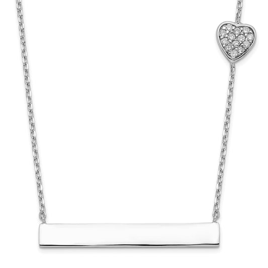 Sterling Silver Rhodium-plated CZ Heart w/2in ext. Bar Necklace QG4357-16