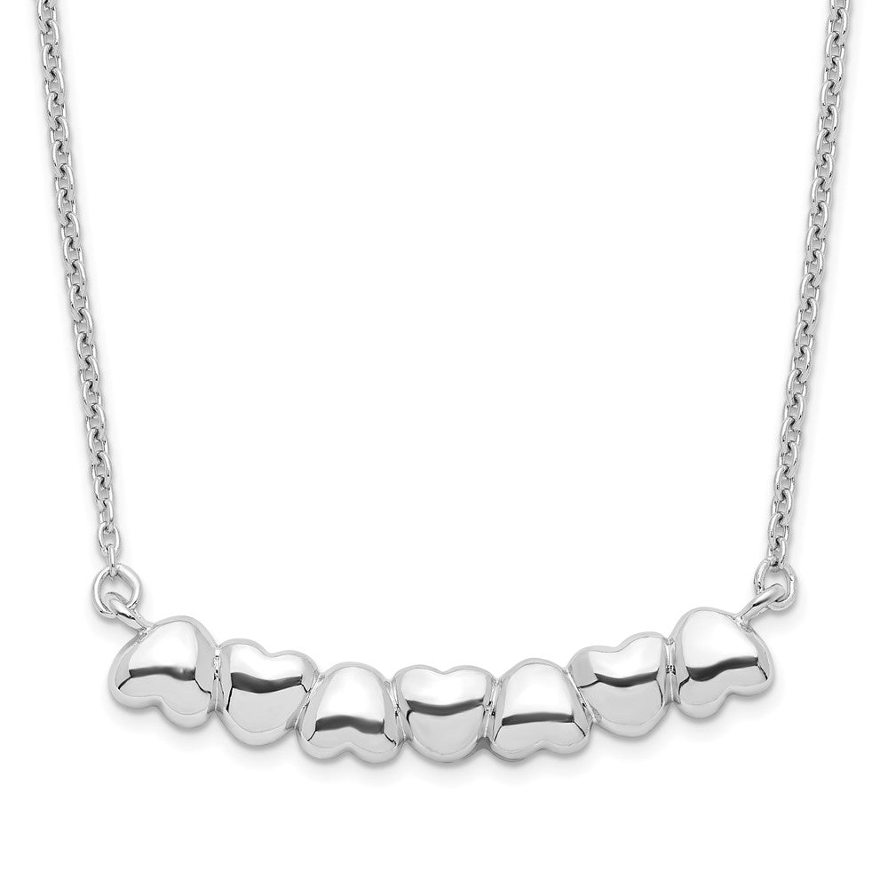 Sterling Silver Rhodium-plated w/2in ext Heart Bar Necklace QG4363-16