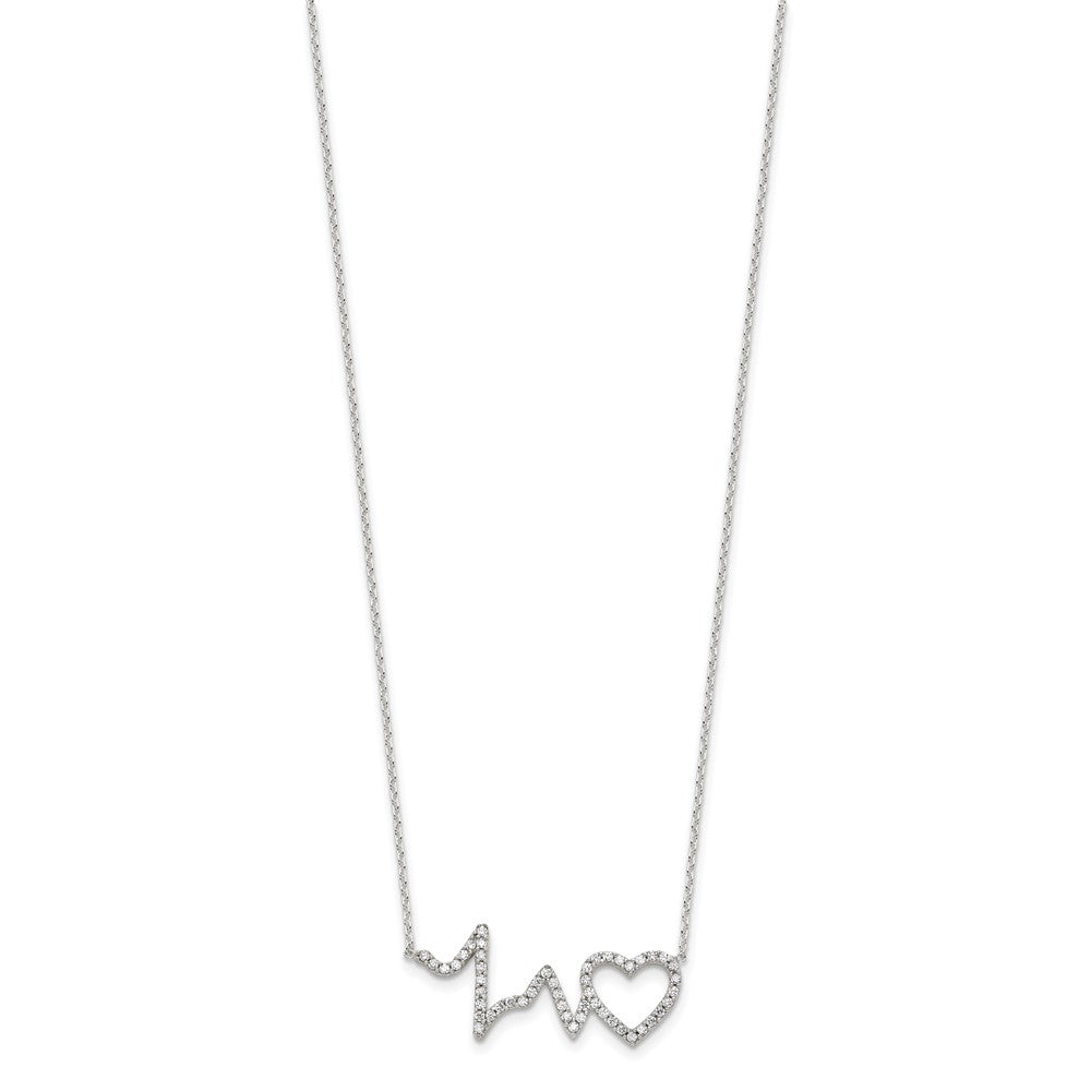 Sterling Silver Polished CZ Heartbeat 18in Necklace QG4367-18