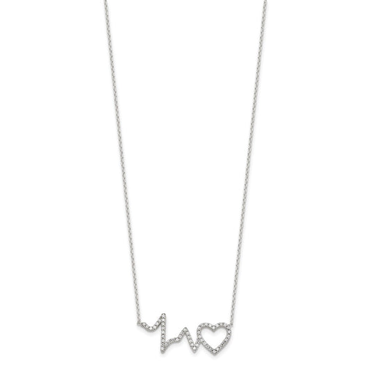 Sterling Silver Polished CZ Heartbeat 18in Necklace QG4367-18
