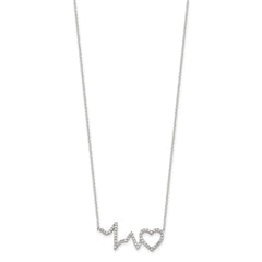 Sterling Silver Polished CZ Heartbeat 18in Necklace QG4367-18