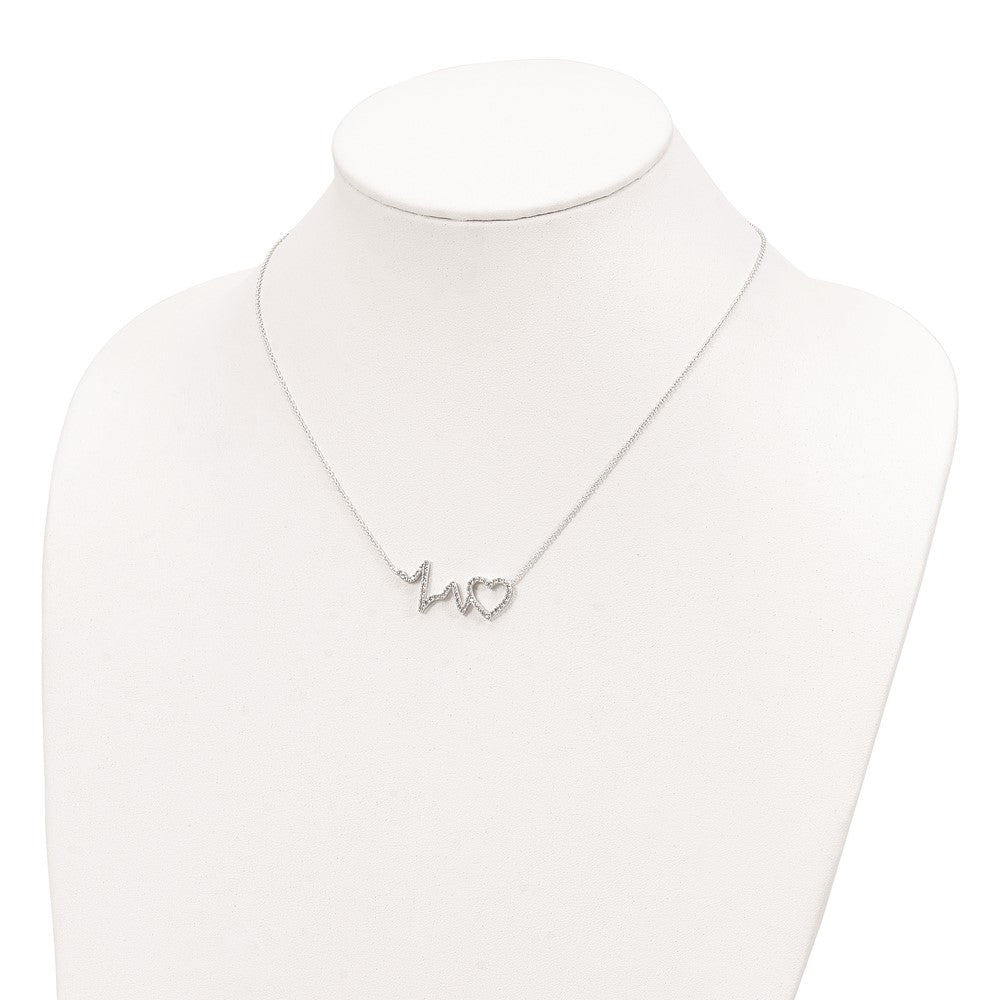 Sterling Silver Polished CZ Heartbeat 18in Necklace QG4367-18