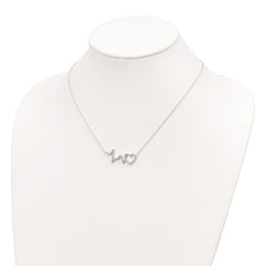 Sterling Silver Polished CZ Heartbeat 18in Necklace QG4367-18
