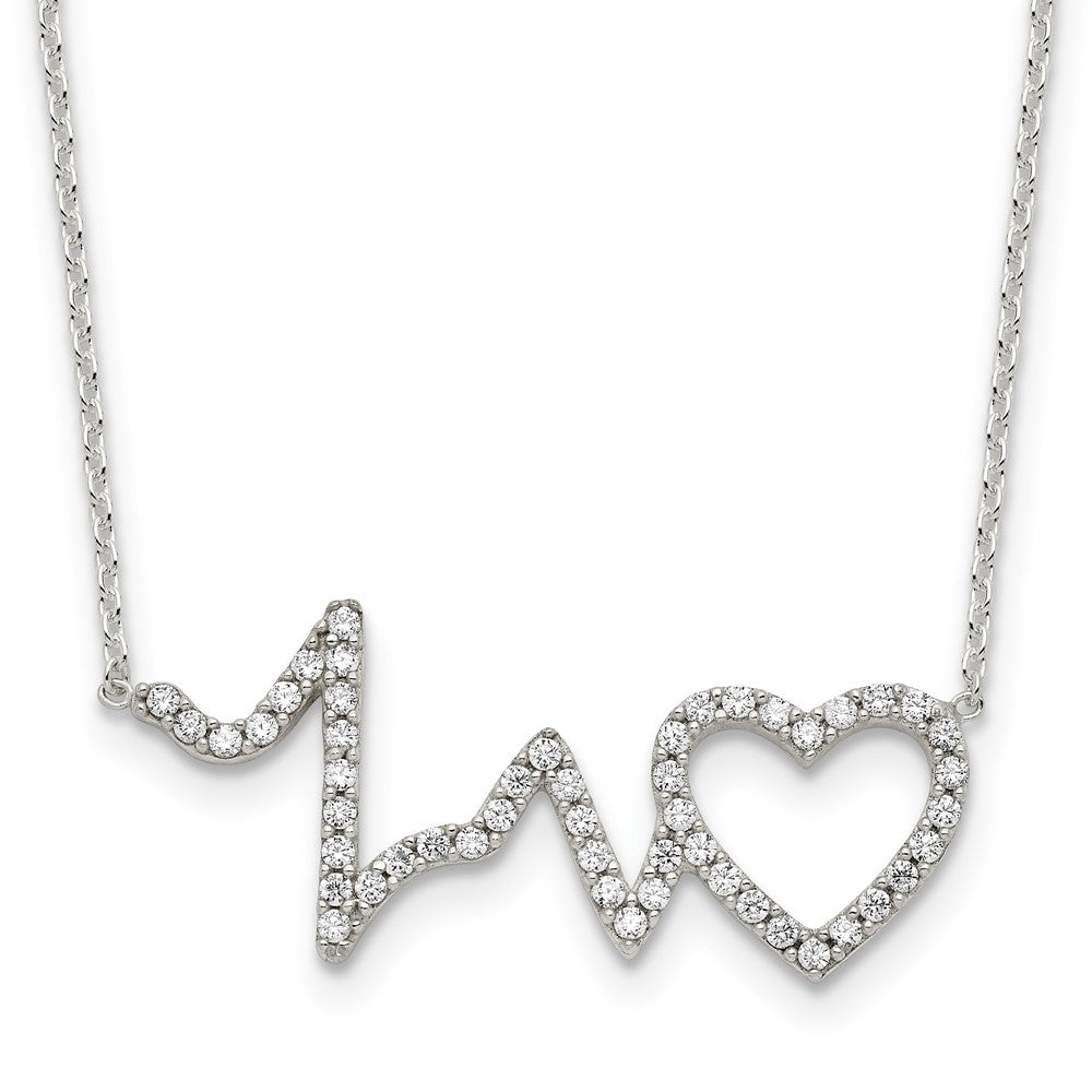 Sterling Silver Polished CZ Heartbeat 18in Necklace QG4367-18