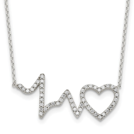 Sterling Silver Polished CZ Heartbeat 18in Necklace QG4367-18