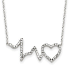 Sterling Silver Polished CZ Heartbeat 18in Necklace QG4367-18