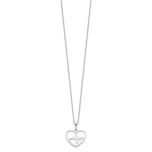 Sterling Silver Rhodium-plated Heartbeat in Heart 16in w/2in Ext Necklace QG4369-16