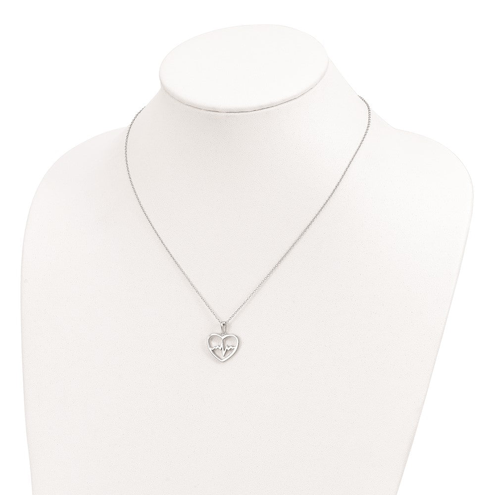 Sterling Silver Rhodium-plated Heartbeat in Heart 16in w/2in Ext Necklace QG4369-16