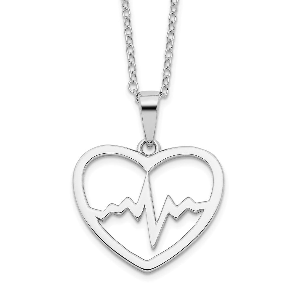 Sterling Silver Rhodium-plated Heartbeat in Heart 16in w/2in Ext Necklace QG4369-16