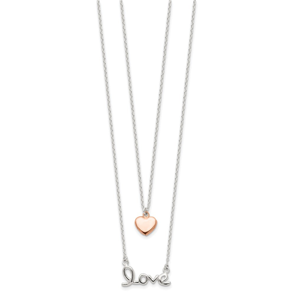 Sterling Silver Rose-tone LOVE and Heart 18in Necklace QG4375-18