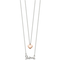 Sterling Silver Rose-tone LOVE and Heart 18in Necklace QG4375-18