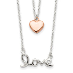 Sterling Silver Rose-tone LOVE and Heart 18in Necklace QG4375-18