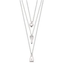 Sterling Silver Lock, Heart and Key Multi-Strand 16in Necklace QG4384-16