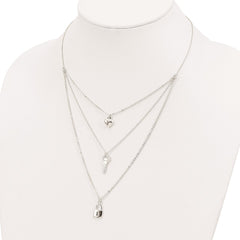 Sterling Silver Lock, Heart and Key Multi-Strand 16in Necklace QG4384-16