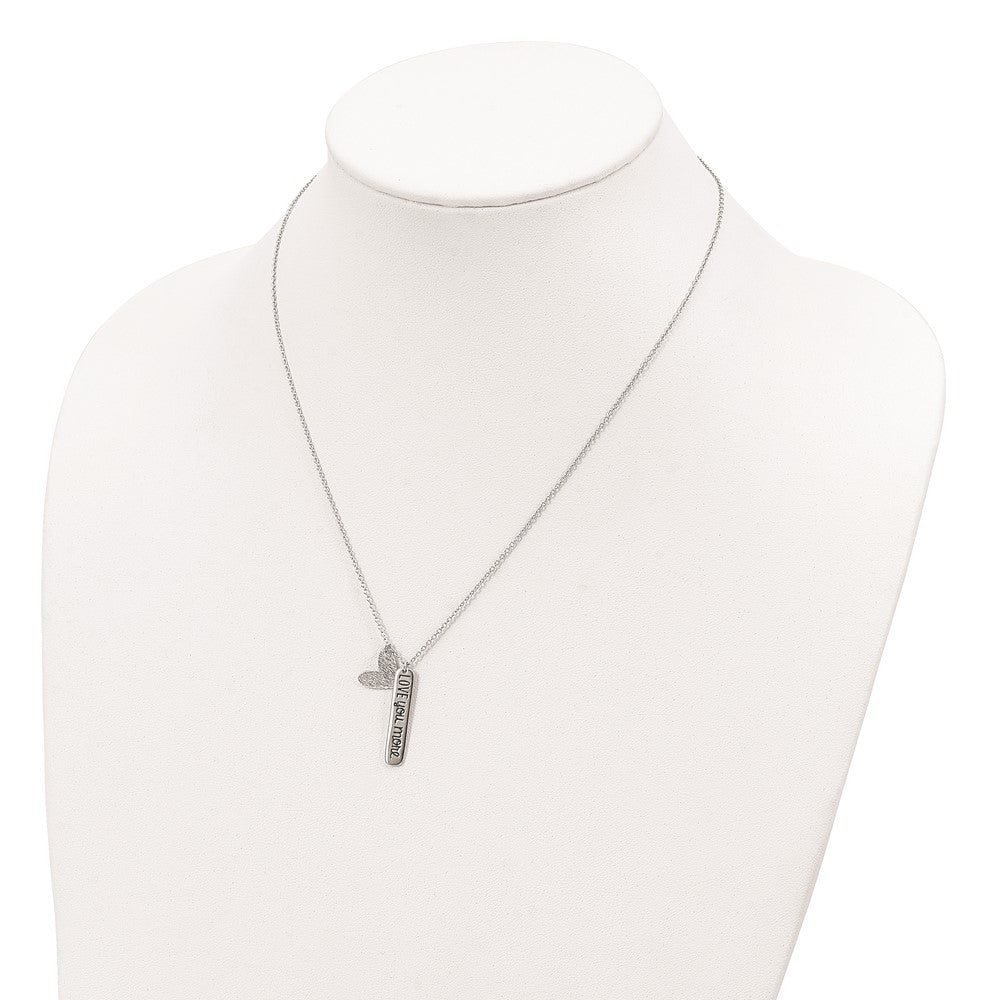 Sterling Silver Rhodium-plated Heart LOVE YOU MORE Necklace QG4386-18