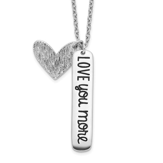 Sterling Silver Rhodium-plated Heart LOVE YOU MORE Necklace QG4386-18