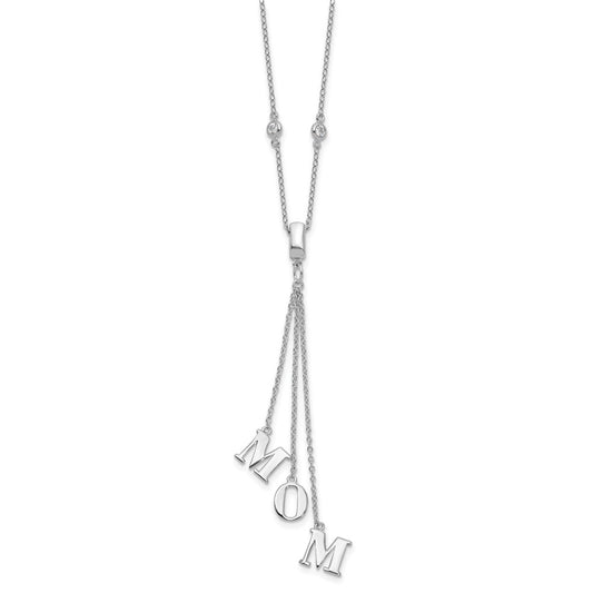 Sterling Silver Rhodium-plated CZ w/2in ext. MOM Y-Necklace QG4388-16