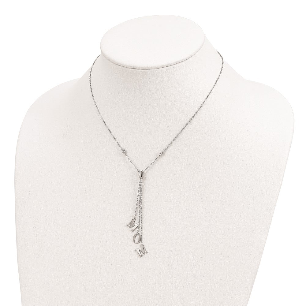 Sterling Silver Rhodium-plated CZ w/2in ext. MOM Y-Necklace QG4388-16