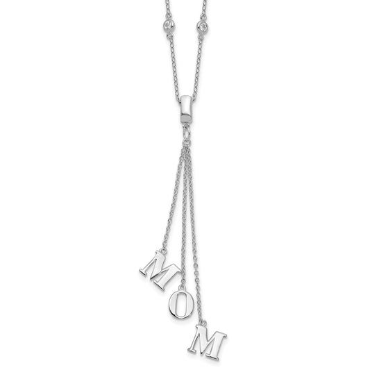 Sterling Silver Rhodium-plated CZ w/2in ext. MOM Y-Necklace QG4388-16