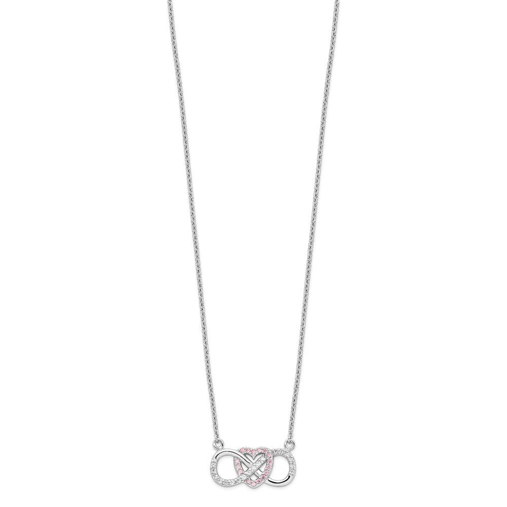 Sterling Silver Rhodium-plated w/CZ Heart w/Infinity Symbol Necklace QG4396-16