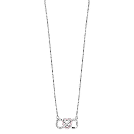 Sterling Silver Rhodium-plated w/CZ Heart w/Infinity Symbol Necklace QG4396-16