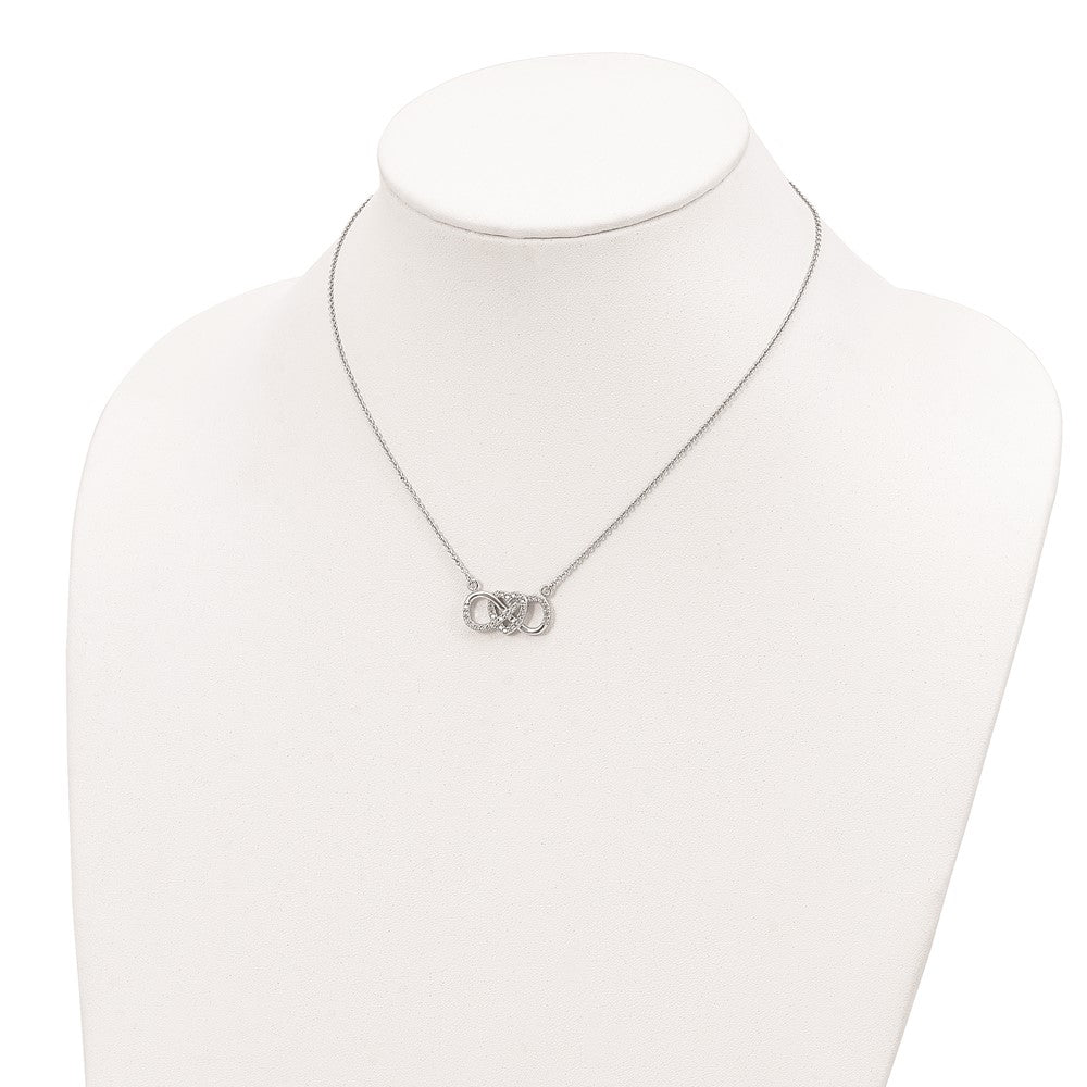 Sterling Silver Rhodium-plated w/CZ Heart w/Infinity Symbol Necklace QG4396-16