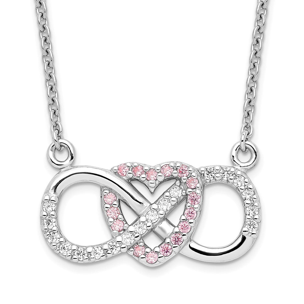 Sterling Silver Rhodium-plated w/CZ Heart w/Infinity Symbol Necklace QG4396-16